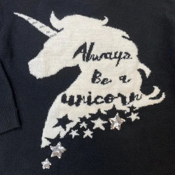 Women's Love & Legend Black & White Unicorn Crew Neck Sweater Plus 1X Fuzzy Soft - Picture 2 of 13
